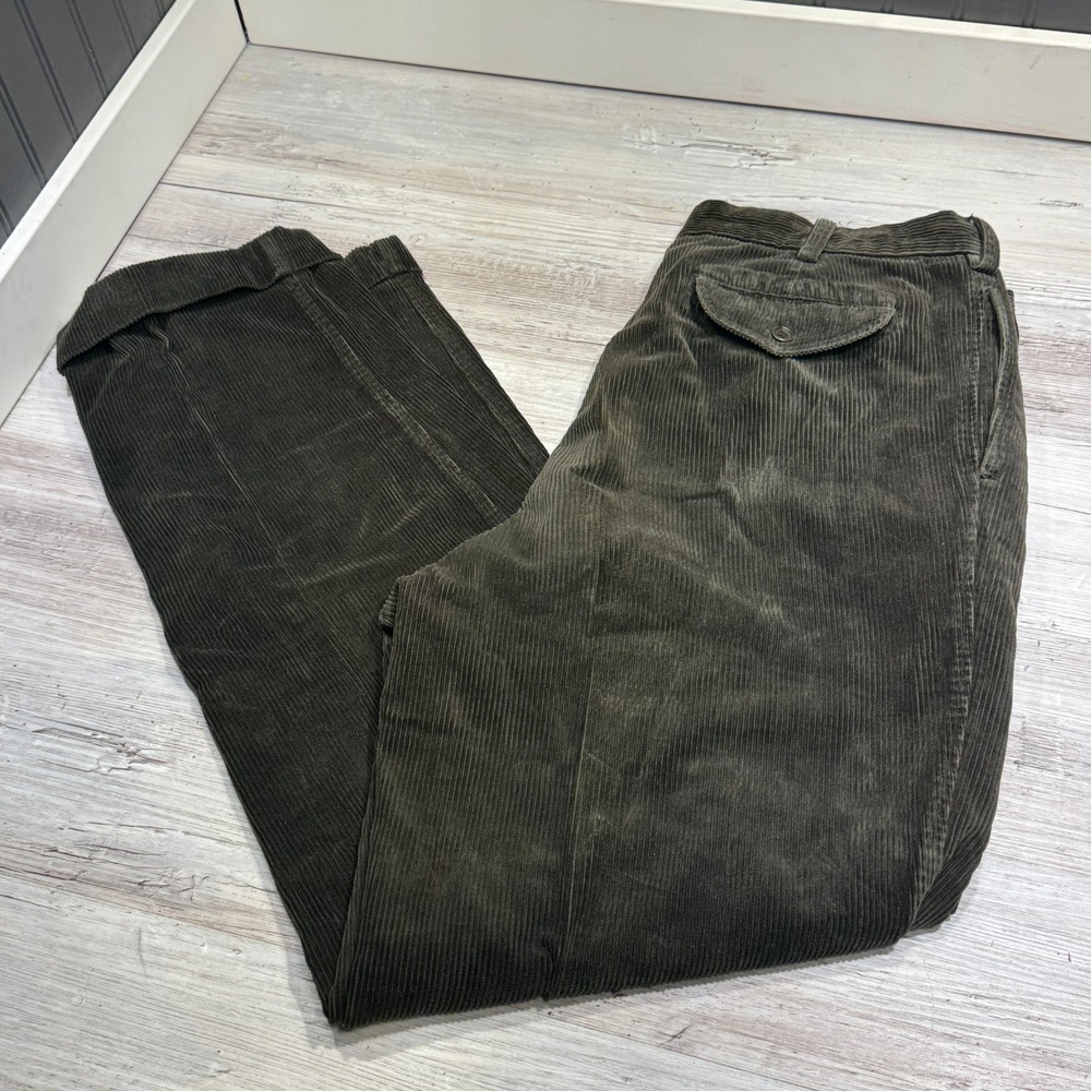 Banana Republic Smithfield Corduroy Pants Sz 38L Pleated Cuffed Hem Olive Baggy